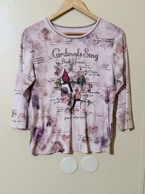 Cactus Vintage Women’s Pink Floral 'Cardinals Sing' Long Sleeve Top
